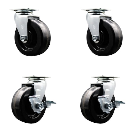 5 Inch Phenolic Swivel Caster Set With Ball Bearings 2 Brakes SCC